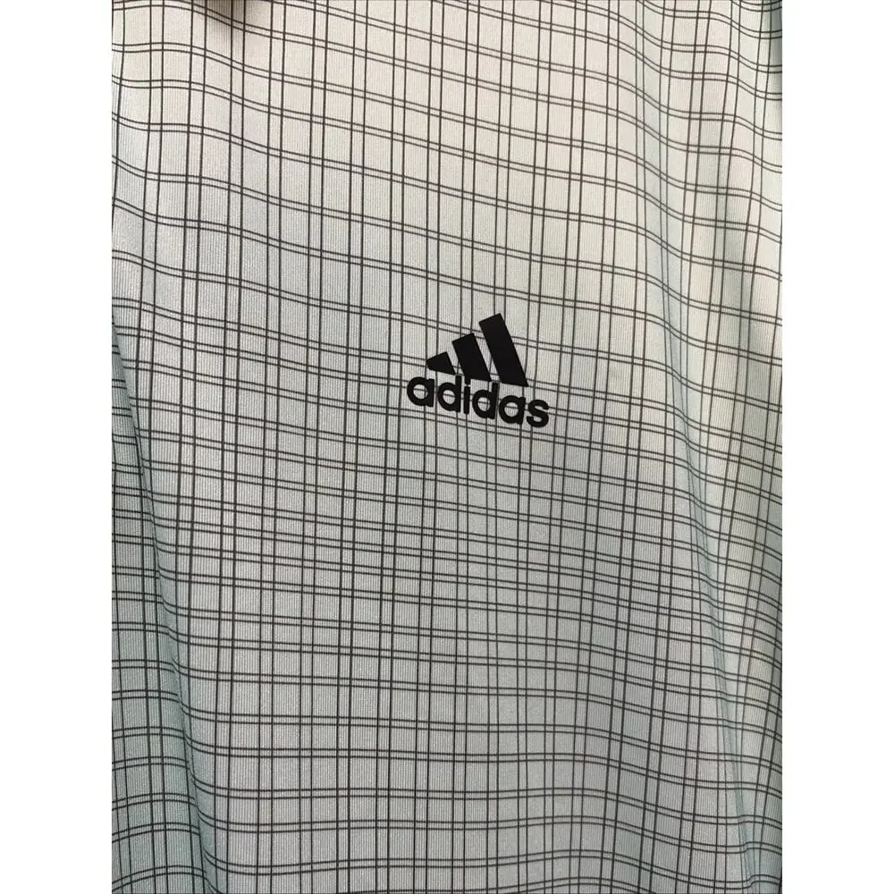 Adidas Polo Shirt Mens XXL Green Plaid Cear Short Sleeve Rugby Golf Collared